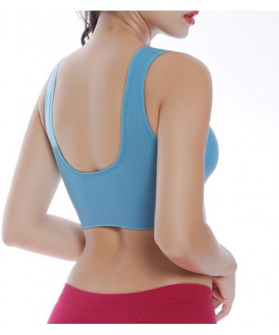 Women's Solid Color Ultra-Thin Bra Sports Full Cup Vest top Comfortable Stretch Two Pieces MEEYA - Light Blue - C418SWGLU7X $...