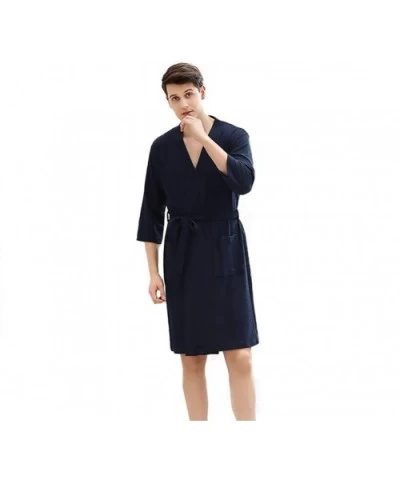 Mens Bathrobe/Lightweight Knitting Belt Robes Solid Color Mid-Length Kimono Pajamas-Navy-XXXL - Navy - CF193E0YNIR $59.26 Robes