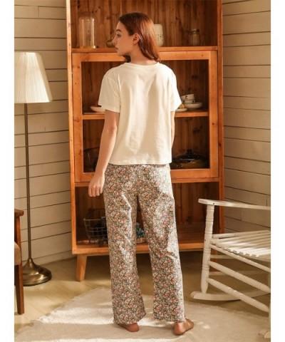 Women's Cartoon Print Short Sleeve Tee and Pants Sleepwear PJ Pajama Set - White Floral - C419DW8IHKT $37.93 Sets