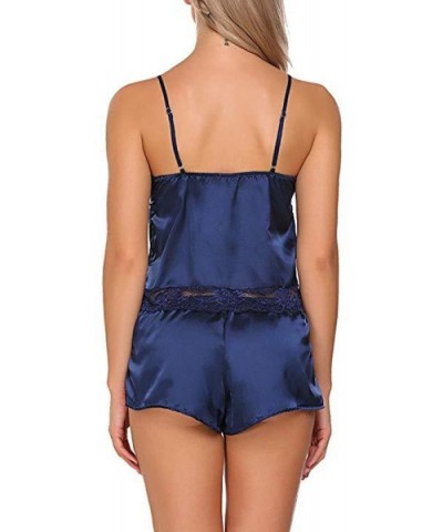 Women's Lace-Trimmed Embroidered Pajama Set Sling Camisole and Shorts - Blue - CH18SKRO0X7 $13.86 Sets