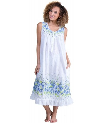 Nightgown - Sleeveless Long Cotton Lawn Gown - Wildflower Bleu - White/Blue - CY120BJO2FP $64.53 Nightgowns & Sleepshirts