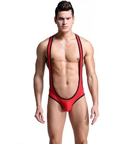 Men's Jockstrap Leotard Underwear Jumpsuits Wrestling Singlet Bodysuit - Red - CH12NFIMMSQ $21.98 Shapewear