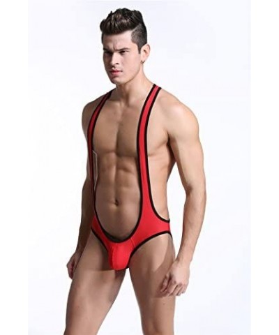 Men's Jockstrap Leotard Underwear Jumpsuits Wrestling Singlet Bodysuit - Red - CH12NFIMMSQ $21.98 Shapewear