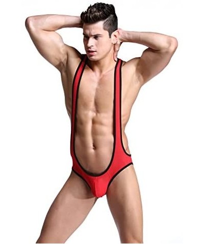 Men's Jockstrap Leotard Underwear Jumpsuits Wrestling Singlet Bodysuit - Red - CH12NFIMMSQ $21.98 Shapewear