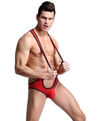 Men's Jockstrap Leotard Underwear Jumpsuits Wrestling Singlet Bodysuit - Red - CH12NFIMMSQ $21.98 Shapewear