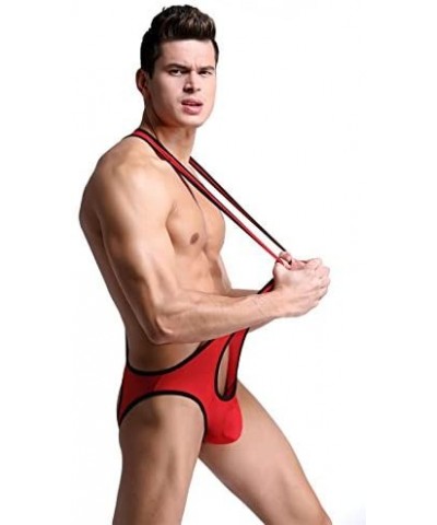 Men's Jockstrap Leotard Underwear Jumpsuits Wrestling Singlet Bodysuit - Red - CH12NFIMMSQ $21.98 Shapewear