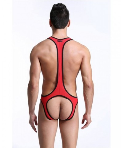 Men's Jockstrap Leotard Underwear Jumpsuits Wrestling Singlet Bodysuit - Red - CH12NFIMMSQ $21.98 Shapewear