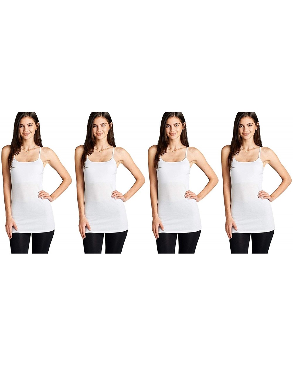 Womens 2 or 4 Pack Camisole Spaghetti Straps Long Tanks in Junior - 4 Pack - White- White- White- White - CY189L65QZL $37.59 ...