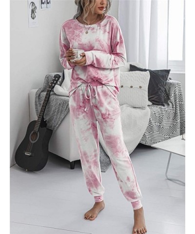 Womens Tie Dye Printed Long Pajamas Set Sweatshirt PJ Sets Loungewear - 01-pink - CZ199UTH5NC $52.09 Sets