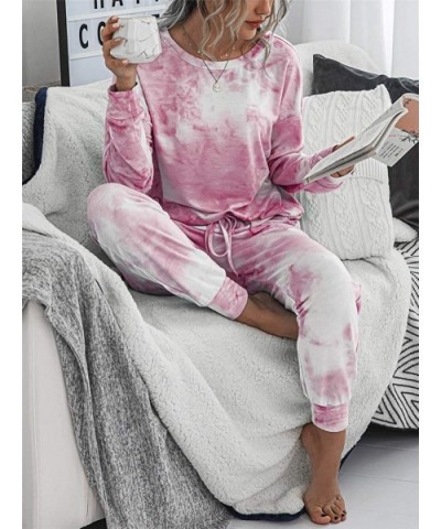 Womens Tie Dye Printed Long Pajamas Set Sweatshirt PJ Sets Loungewear - 01-pink - CZ199UTH5NC $52.09 Sets