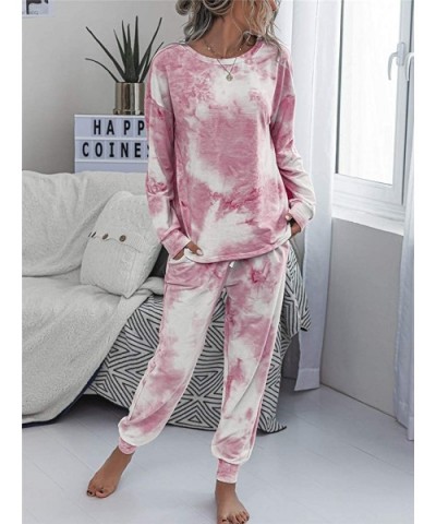 Womens Tie Dye Printed Long Pajamas Set Sweatshirt PJ Sets Loungewear - 01-pink - CZ199UTH5NC $52.09 Sets