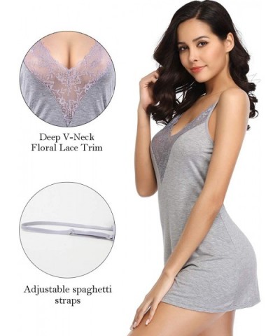 Women Babydoll Lingerie Plus Size Lace Sleepwear V Neck Chemise Nightgown Dress M-5XL - Style 3 Grey - C218LS2RD6G $24.54 Nig...