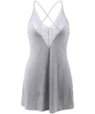 Women Babydoll Lingerie Plus Size Lace Sleepwear V Neck Chemise Nightgown Dress M-5XL - Style 3 Grey - C218LS2RD6G $24.54 Nig...