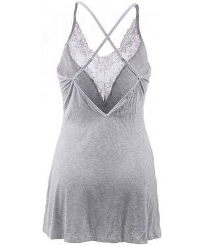 Women Babydoll Lingerie Plus Size Lace Sleepwear V Neck Chemise Nightgown Dress M-5XL - Style 3 Grey - C218LS2RD6G $24.54 Nig...