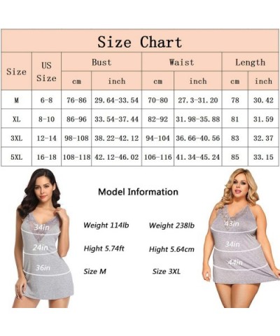 Women Babydoll Lingerie Plus Size Lace Sleepwear V Neck Chemise Nightgown Dress M-5XL - Style 3 Grey - C218LS2RD6G $24.54 Nig...