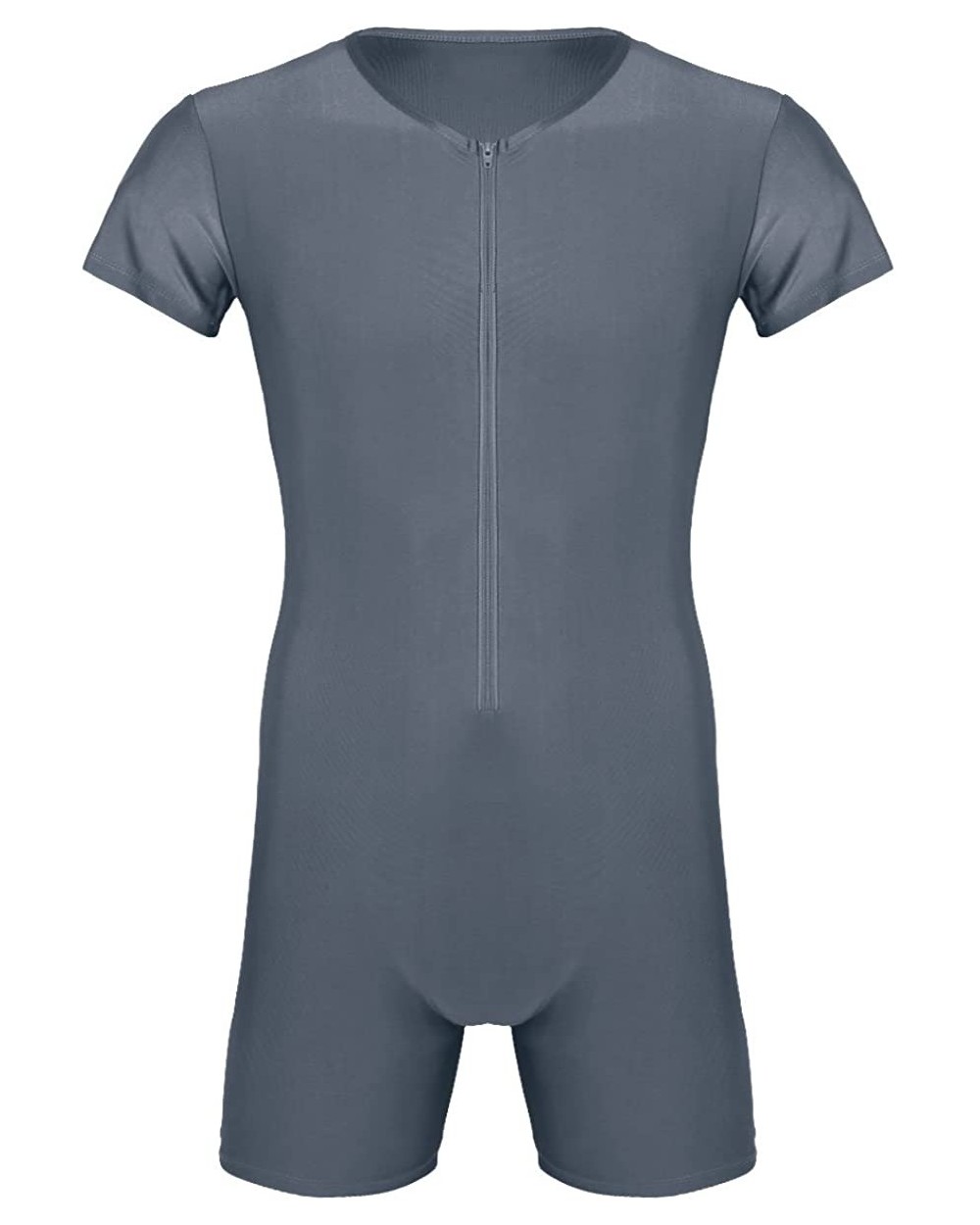 Men's Soft Spandex Short Sleeve Front Zipper Bodysuit Leotard Workout Sport Unitard - Gray - C418NUG9CLG $28.78 Boxers