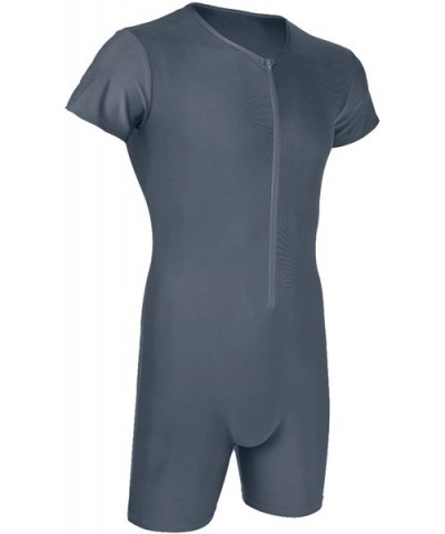 Men's Soft Spandex Short Sleeve Front Zipper Bodysuit Leotard Workout Sport Unitard - Gray - C418NUG9CLG $28.78 Boxers