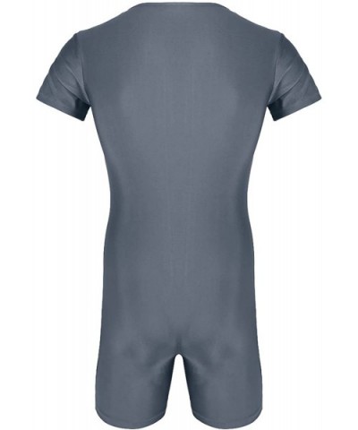 Men's Soft Spandex Short Sleeve Front Zipper Bodysuit Leotard Workout Sport Unitard - Gray - C418NUG9CLG $28.78 Boxers