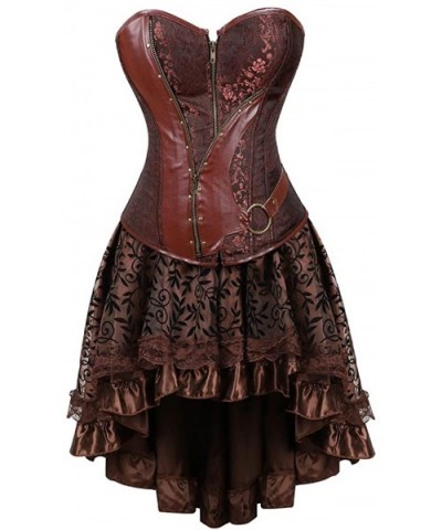 Steampunk Corset Skirt with Zipper-Multi Layered High Low Outfits - Brown 5829 - C218L3463IZ $45.15 Bustiers & Corsets