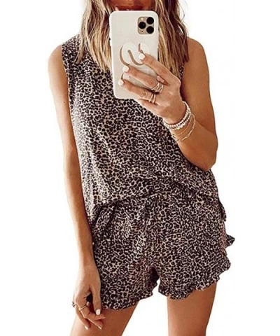 Women's Sleepwear Sleeveless T Shirt and Flounce Short Pajama Set - Leopard - CK1992W0Q2Z $28.90 Sets