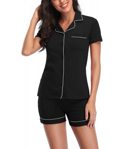 Women's Pajamas Set -Short Sleeve Sleepwear Button-Down Nightwear Soft Pj Lounge Sets Pajamas for Women - Black - CG18YDAIOUR...