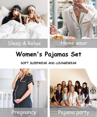 Women's Pajamas Set -Short Sleeve Sleepwear Button-Down Nightwear Soft Pj Lounge Sets Pajamas for Women - Black - CG18YDAIOUR...