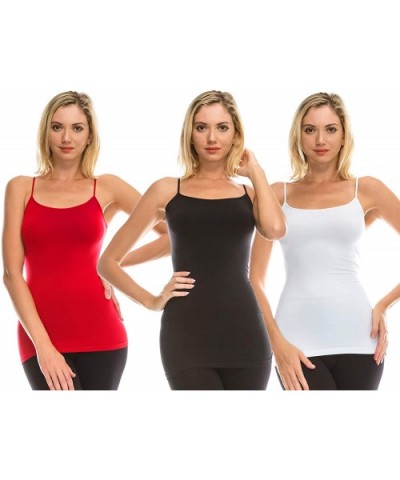 Women's Camisole Tank Top - 3 Pack Stretch Spaghetti Strap Cami- UV Protective Fabric Rated UPF 50+ (Made in USA) - Black-whi...