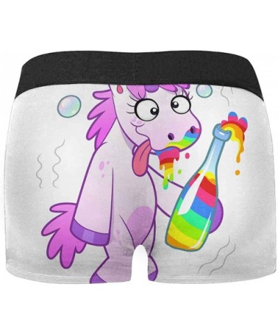 Boxer Briefs Men's Underwear Drunk Cartoon Unicorn with a Bottle of Rainbow XXL - CJ18IGADGLQ $37.35 Boxer Briefs