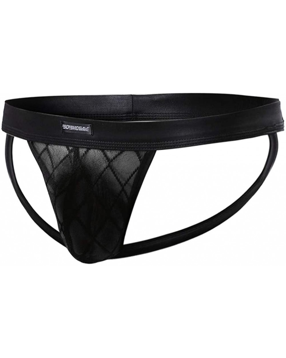 Mens Sexy See-Through Thong G-String T-Back Hot Mesh Jockstrap Perspective Grid Shorts Underwear Triangle Brief - Black - C11...