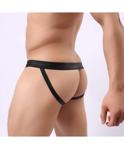 Mens Sexy See-Through Thong G-String T-Back Hot Mesh Jockstrap Perspective Grid Shorts Underwear Triangle Brief - Black - C11...