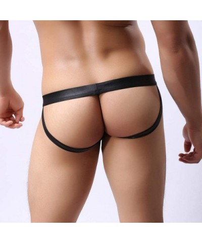 Mens Sexy See-Through Thong G-String T-Back Hot Mesh Jockstrap Perspective Grid Shorts Underwear Triangle Brief - Black - C11...