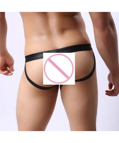 Mens Sexy See-Through Thong G-String T-Back Hot Mesh Jockstrap Perspective Grid Shorts Underwear Triangle Brief - Black - C11...