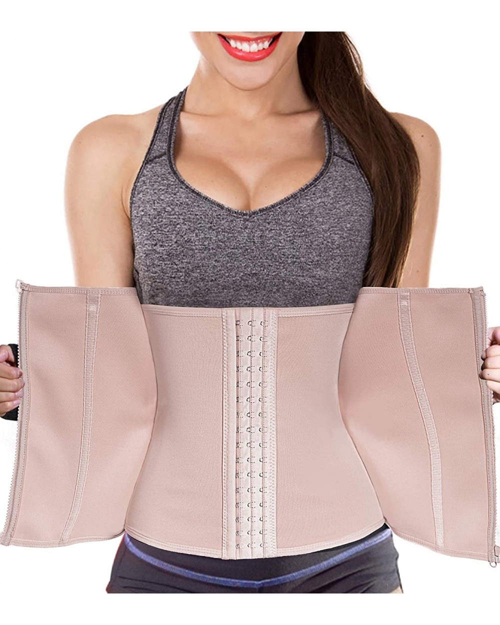 Women Waist Trainer Corset Zipper Hook Shapewear Double Control Body Shaper Tummy Fat Burning Waist Cincher - Beige Corset - ...