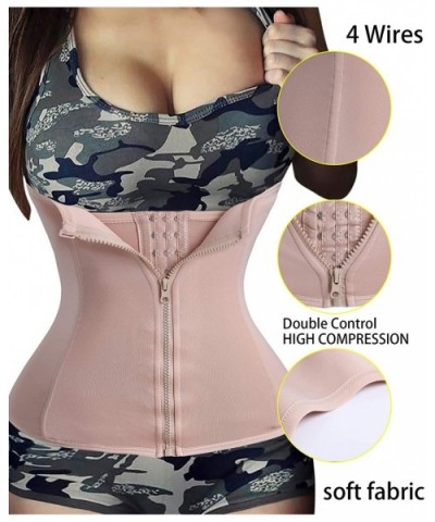 Women Waist Trainer Corset Zipper Hook Shapewear Double Control Body Shaper Tummy Fat Burning Waist Cincher - Beige Corset - ...