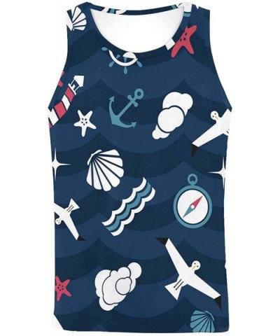 Men's Muscle Gym Workout Training Sleeveless Tank Top Anchor and Hibiscus - Multi3 - CY19DLN94CT $47.82 Undershirts