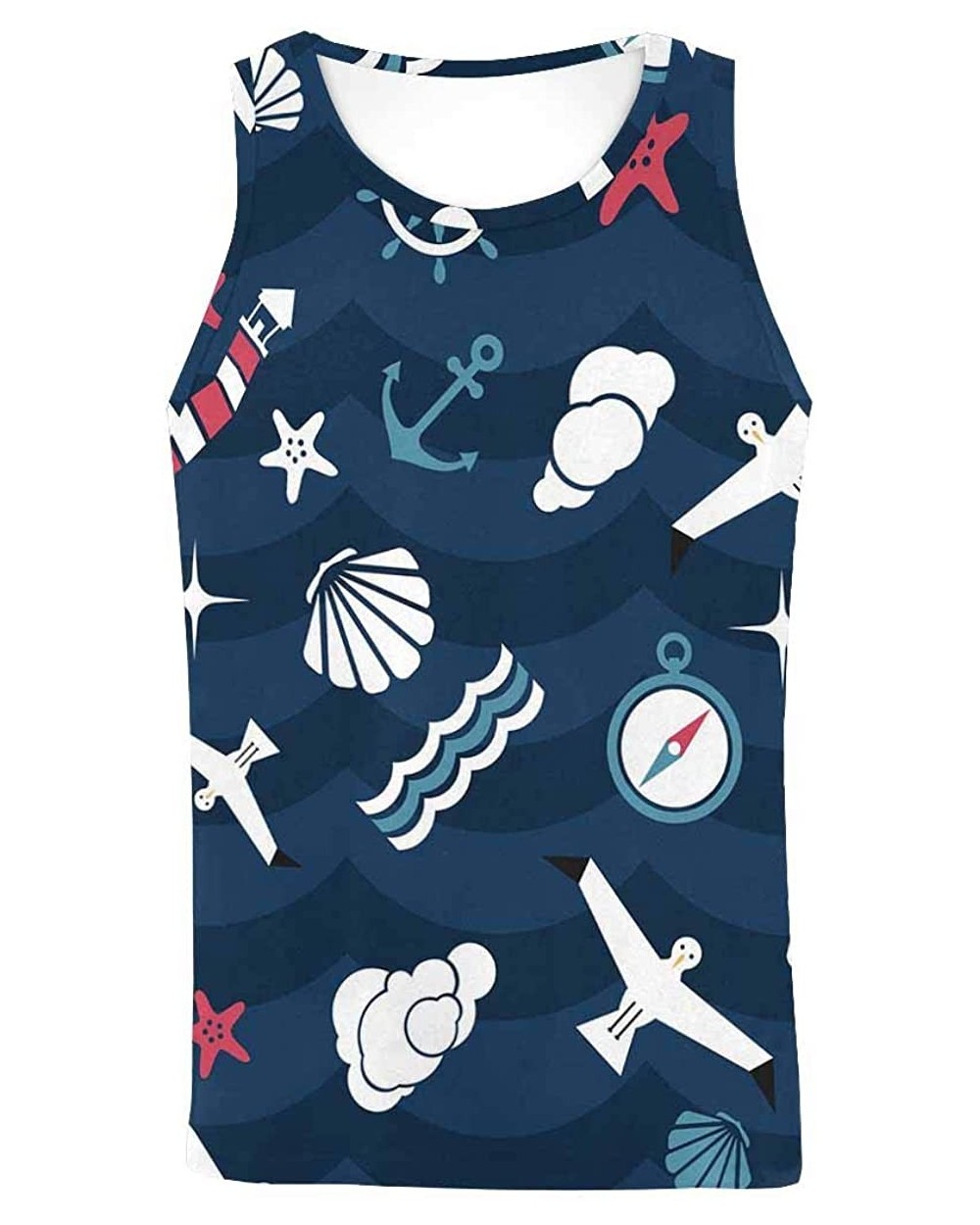 Men's Muscle Gym Workout Training Sleeveless Tank Top Anchor and Hibiscus - Multi3 - CY19DLN94CT $47.82 Undershirts