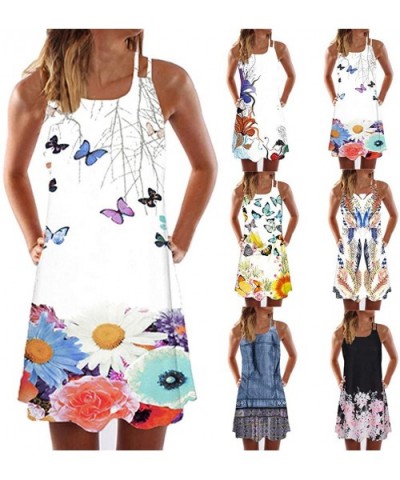 Summer Dresses for Women Beach 3D Butterfly Floral Print Sleeveless Vintage Bohe Tank Short Mini Dress - Ya-black - CG19D8DN6...