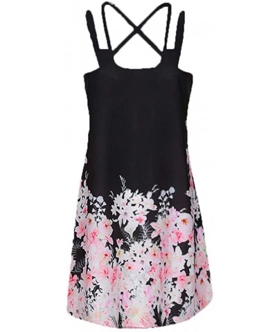 Summer Dresses for Women Beach 3D Butterfly Floral Print Sleeveless Vintage Bohe Tank Short Mini Dress - Ya-black - CG19D8DN6...