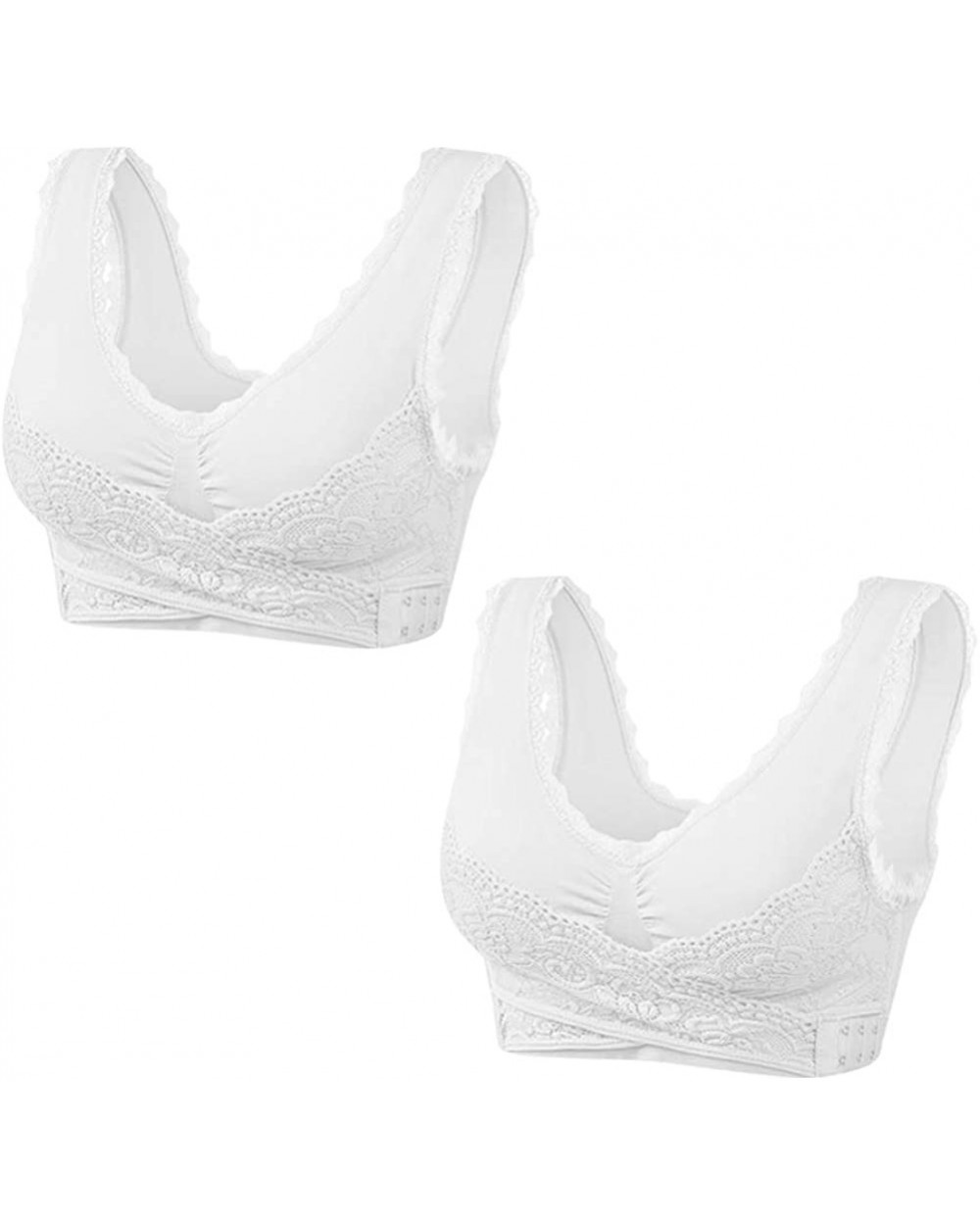 Women's Sport Bra Front Cross Seamless Lace Wrap Side Buckle Lounge Yoga Bra - White-2pc - CQ1999N5CEU $45.61 Bras