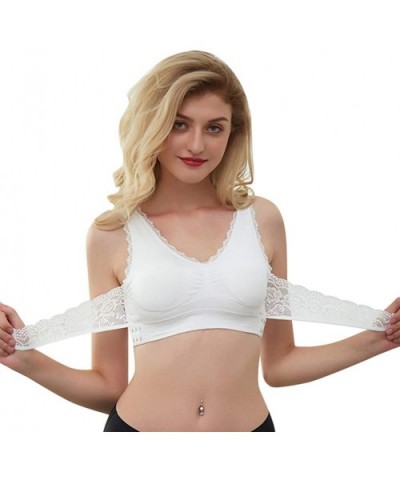 Women's Sport Bra Front Cross Seamless Lace Wrap Side Buckle Lounge Yoga Bra - White-2pc - CQ1999N5CEU $45.61 Bras