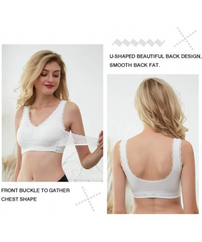 Women's Sport Bra Front Cross Seamless Lace Wrap Side Buckle Lounge Yoga Bra - White-2pc - CQ1999N5CEU $45.61 Bras