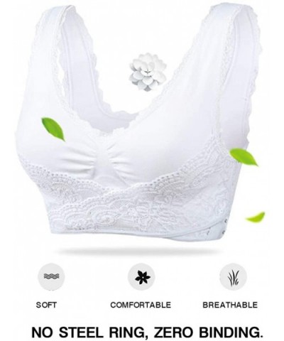 Women's Sport Bra Front Cross Seamless Lace Wrap Side Buckle Lounge Yoga Bra - White-2pc - CQ1999N5CEU $45.61 Bras