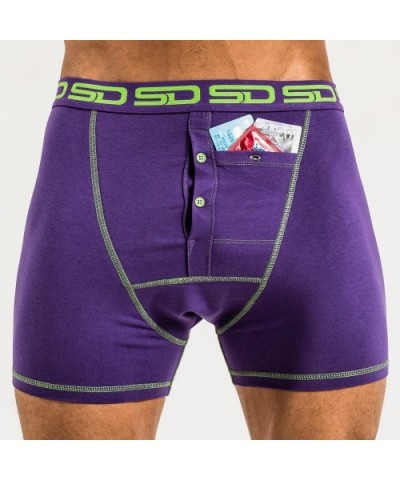 Men's Stash Boxer Brief Shorts - Pickpocket Proof Travel Secret Pocket Underwear - Purple - CX11N4FXIJ5 $54.44 Boxer Briefs