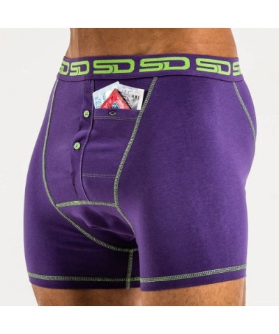 Men's Stash Boxer Brief Shorts - Pickpocket Proof Travel Secret Pocket Underwear - Purple - CX11N4FXIJ5 $54.44 Boxer Briefs