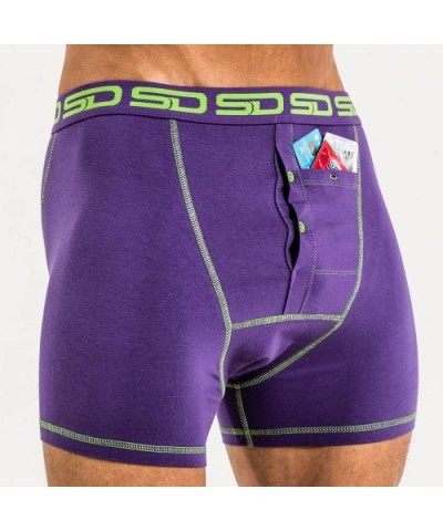 Men's Stash Boxer Brief Shorts - Pickpocket Proof Travel Secret Pocket Underwear - Purple - CX11N4FXIJ5 $54.44 Boxer Briefs