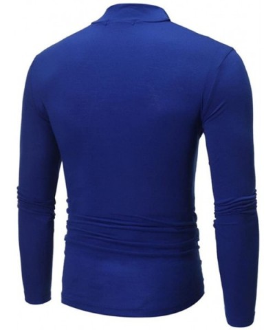 Long Sleeve Shirts Men's Autumn Long Sleeve O-Neck Stretchy Turtleneck T-shirt Top Sweatshirt Blouse - Blue - CS18H2WUKLE $21...