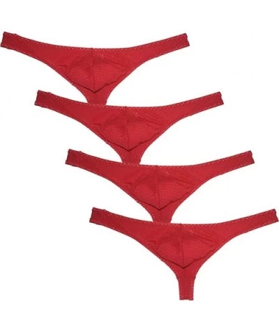 Men's Low Rise Thong Sexy Men Underwear T-Back Panties Breathable Tangas - 4-pack Red - CX18ZEYNNKK $21.09 G-Strings & Thongs