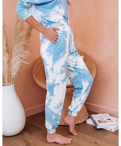 Womens Tie Dye Printed Long Sleeve Pajamas Set Long Tops and Pants 2 Piece Joggers Nightwear - Blue - CC1983WDWCS $48.78 Sets