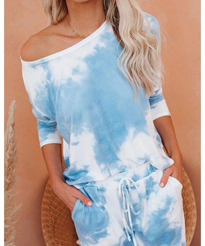 Womens Tie Dye Printed Long Sleeve Pajamas Set Long Tops and Pants 2 Piece Joggers Nightwear - Blue - CC1983WDWCS $48.78 Sets