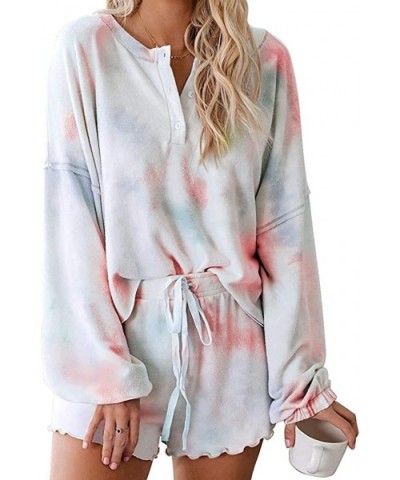 Women's Casual Tie Dye Printed Pajama Sets Nightwear Top with Shorts - Hs019 Orange - CC199HYCQLR $56.11 Sets